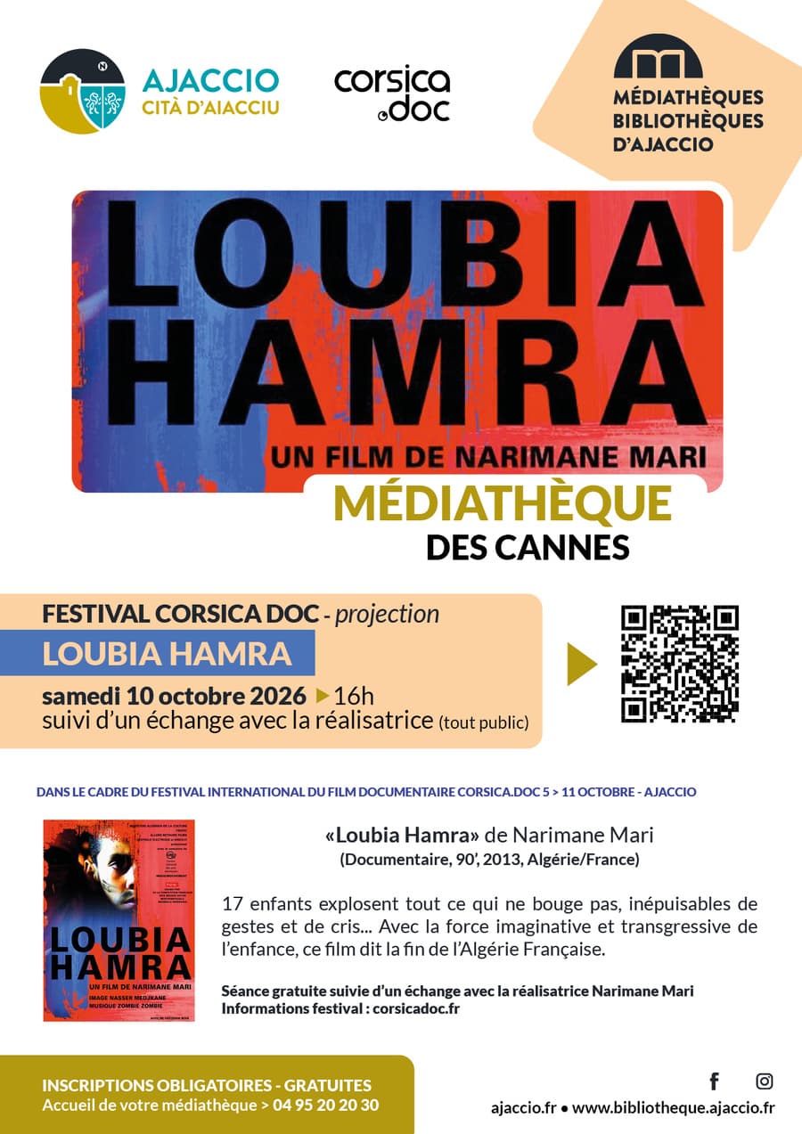 Affiche de Festival Corsica Doc / Projection du film "Loubia Hamra" et échange avec la réalisatrice Narimane Mari - Médiathèque des Cannes