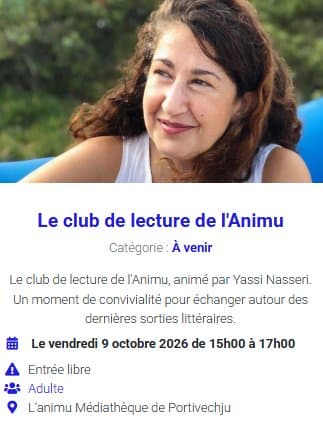 Le club de lecture animé par Yassi Nasseri - Médiathèque l'Animu