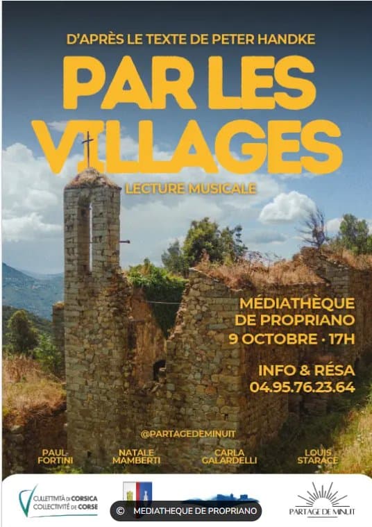 Affiche de Lecture musicale d'après le texte de Peter Handke "Par les villages" par la compagnie Partage de Minuit - Médiathèque