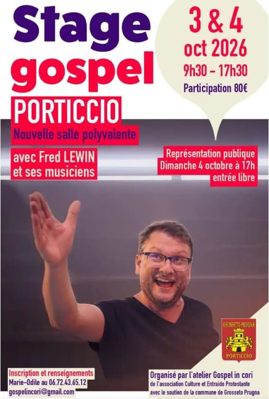Affiche de Grand stage de gospel à Porticcio avec Fred Lewin