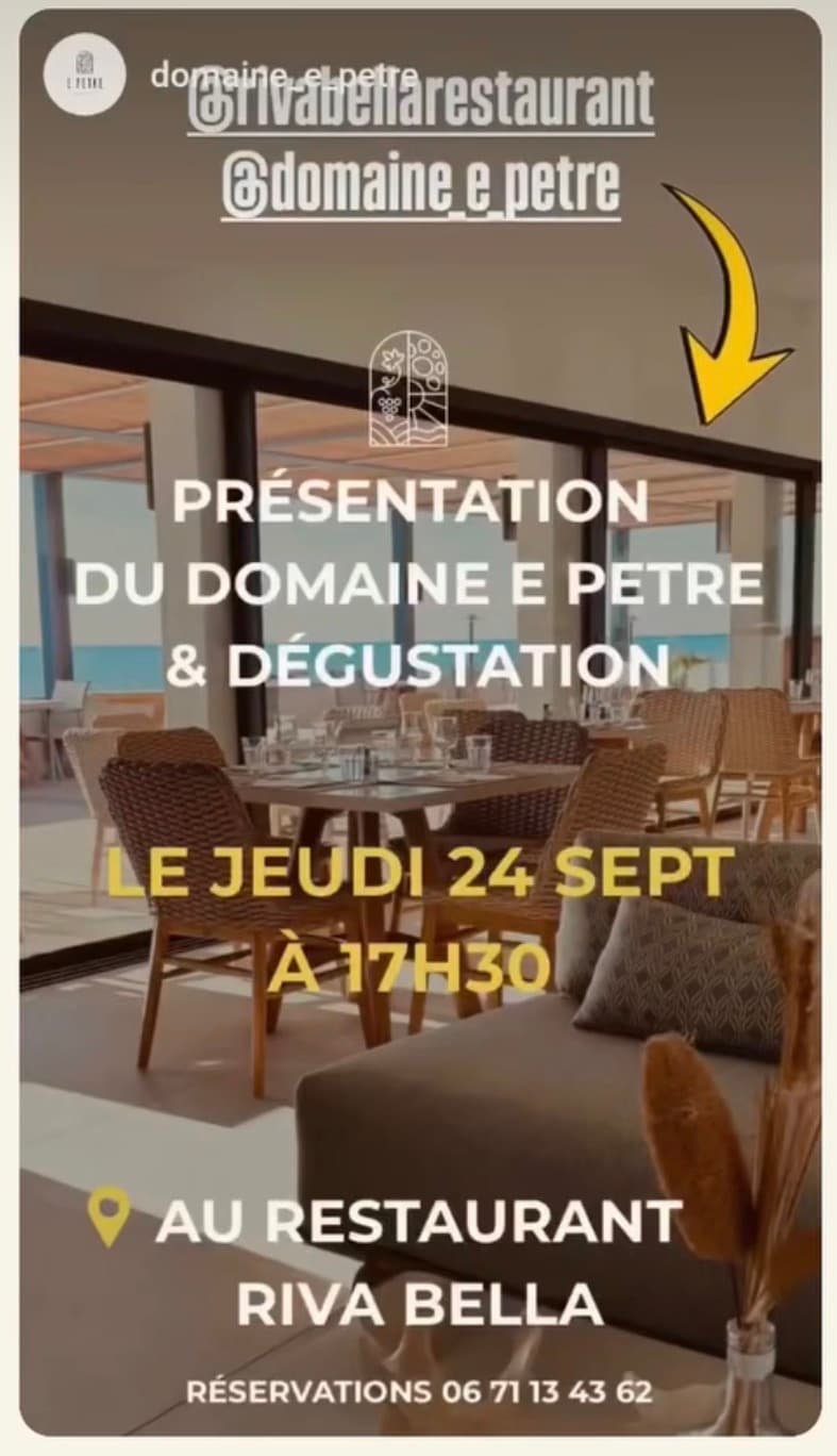 Affiche de Soirée dégustation du Domaine E Petre au restaurant Riva Bella
