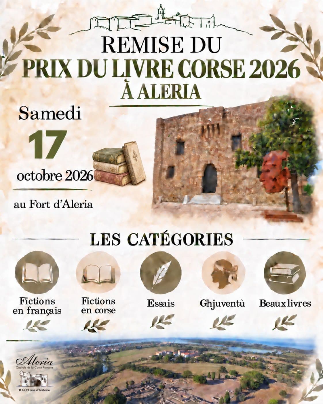 Affiche de Cérémonie de remise du Prix du Livre Corse 2026 à Aléria