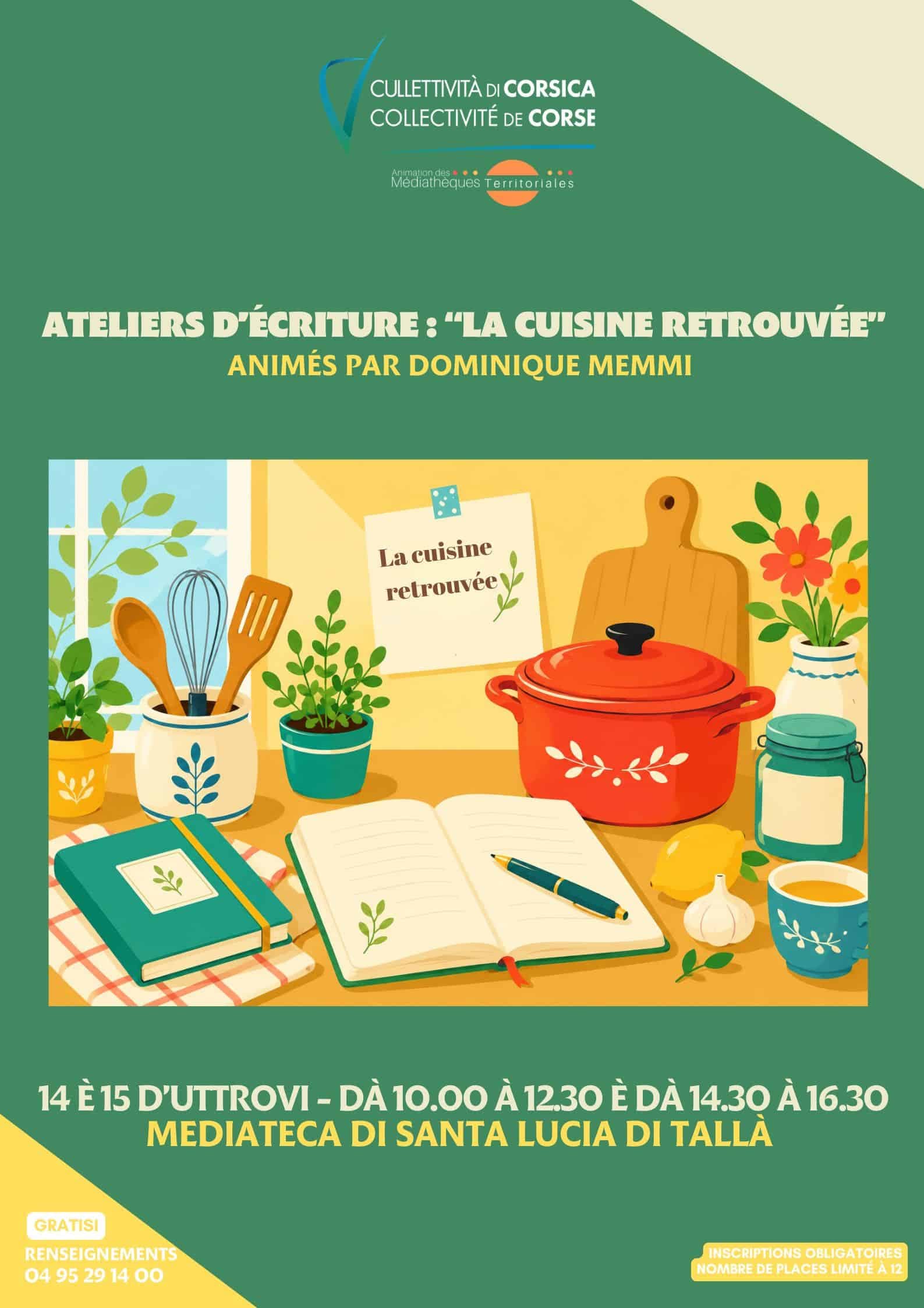 Affiche de ATELIERS D’ÉCRITURE : “LA CUISINE RETROUVÉE” ANIMÉS PAR DOMINIQUE MEMMI