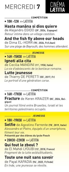 Affiche de Festival du film Documentaire proposé par CORSICADOC autour du thème ''Jeunesse'' / Projection des films : "Selfie", "Qui fout le zbeul ?" et "Toute une nuit sans savoir" - Cinéma Laetitia